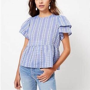 LOFT | Embroidered Flutter Sleeve | Peplum Top | size XS